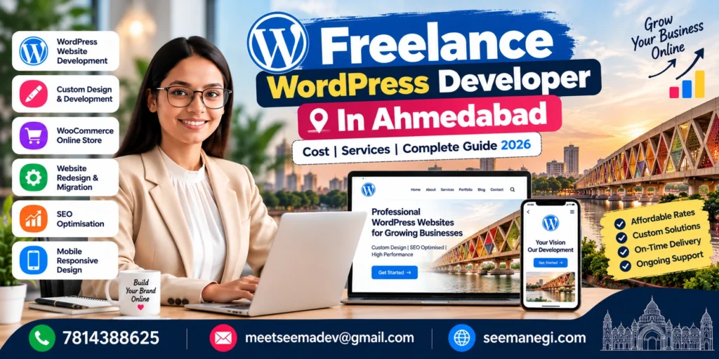 Freelance WordPress developer in Ahmedabad offering custom website design, WooCommerce development, SEO and responsive website services.