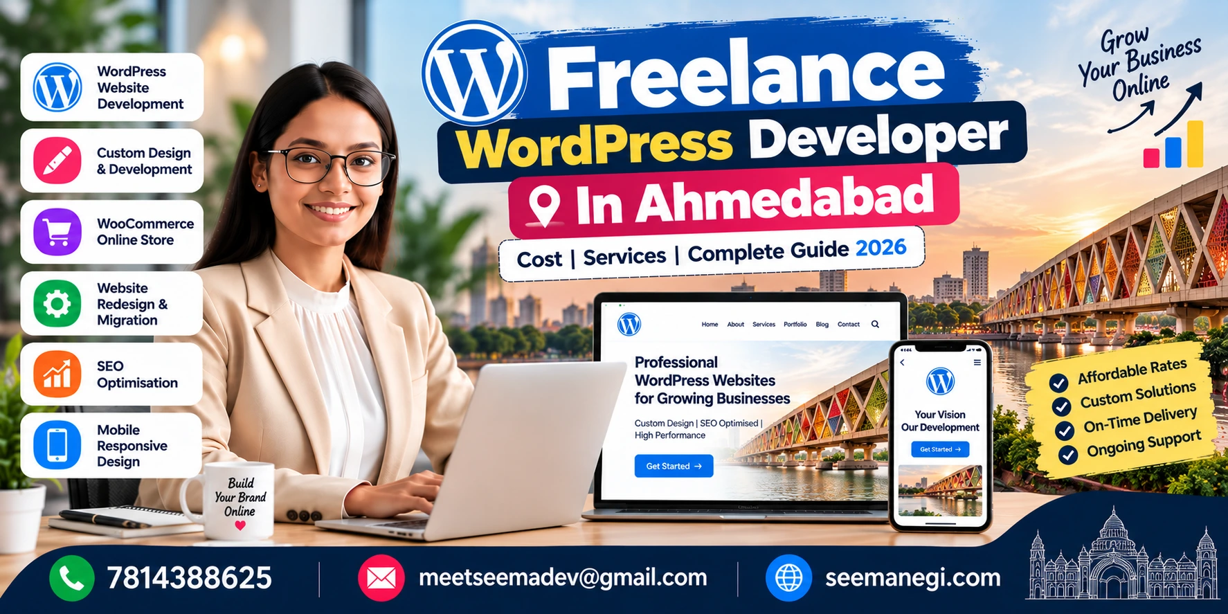 Freelance WordPress developer in Ahmedabad offering custom website design, WooCommerce development, SEO and responsive website services.