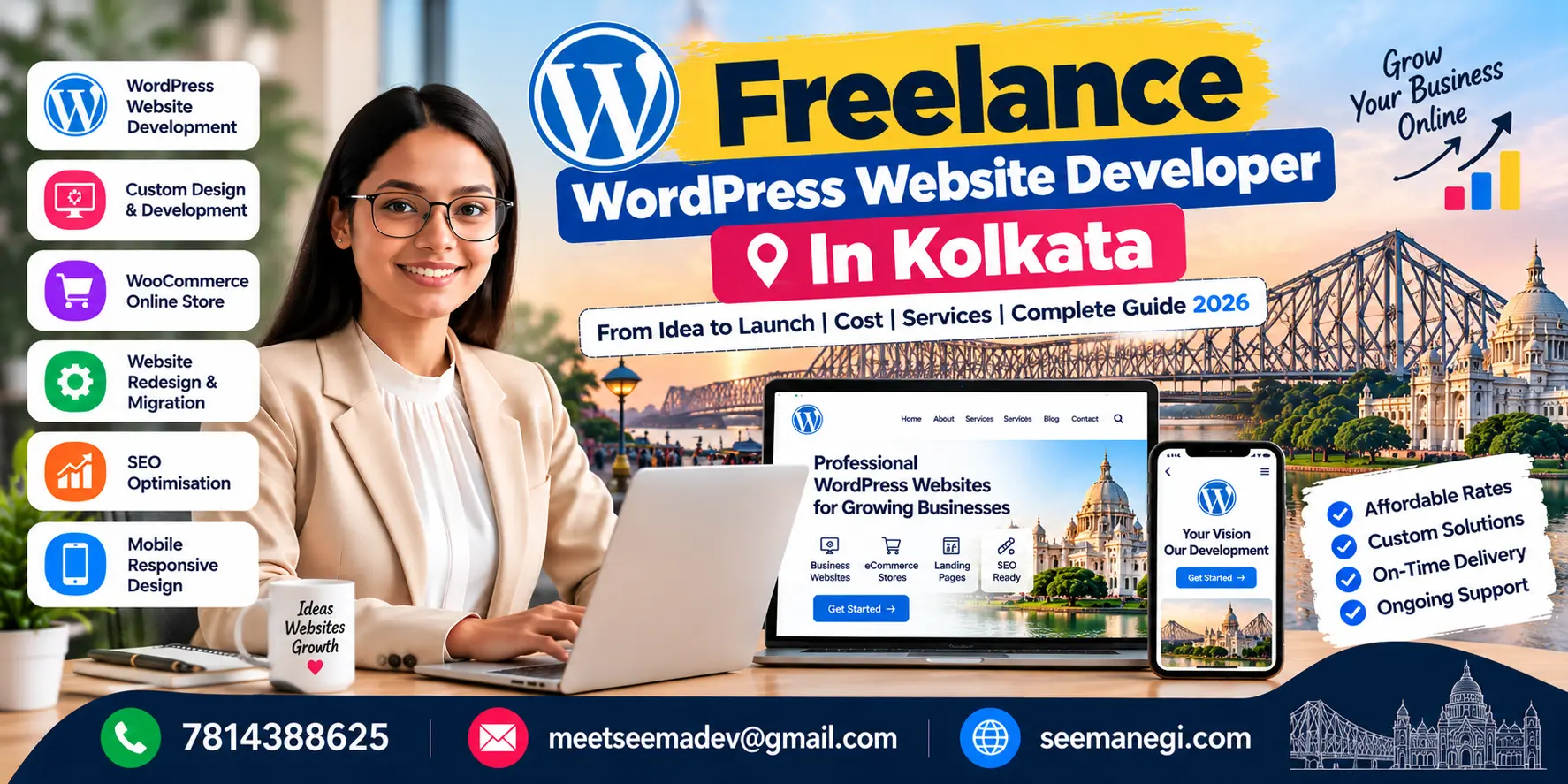 WordPress website developer in Kolkata offering custom website design, WooCommerce development, responsive layouts, and SEO services.