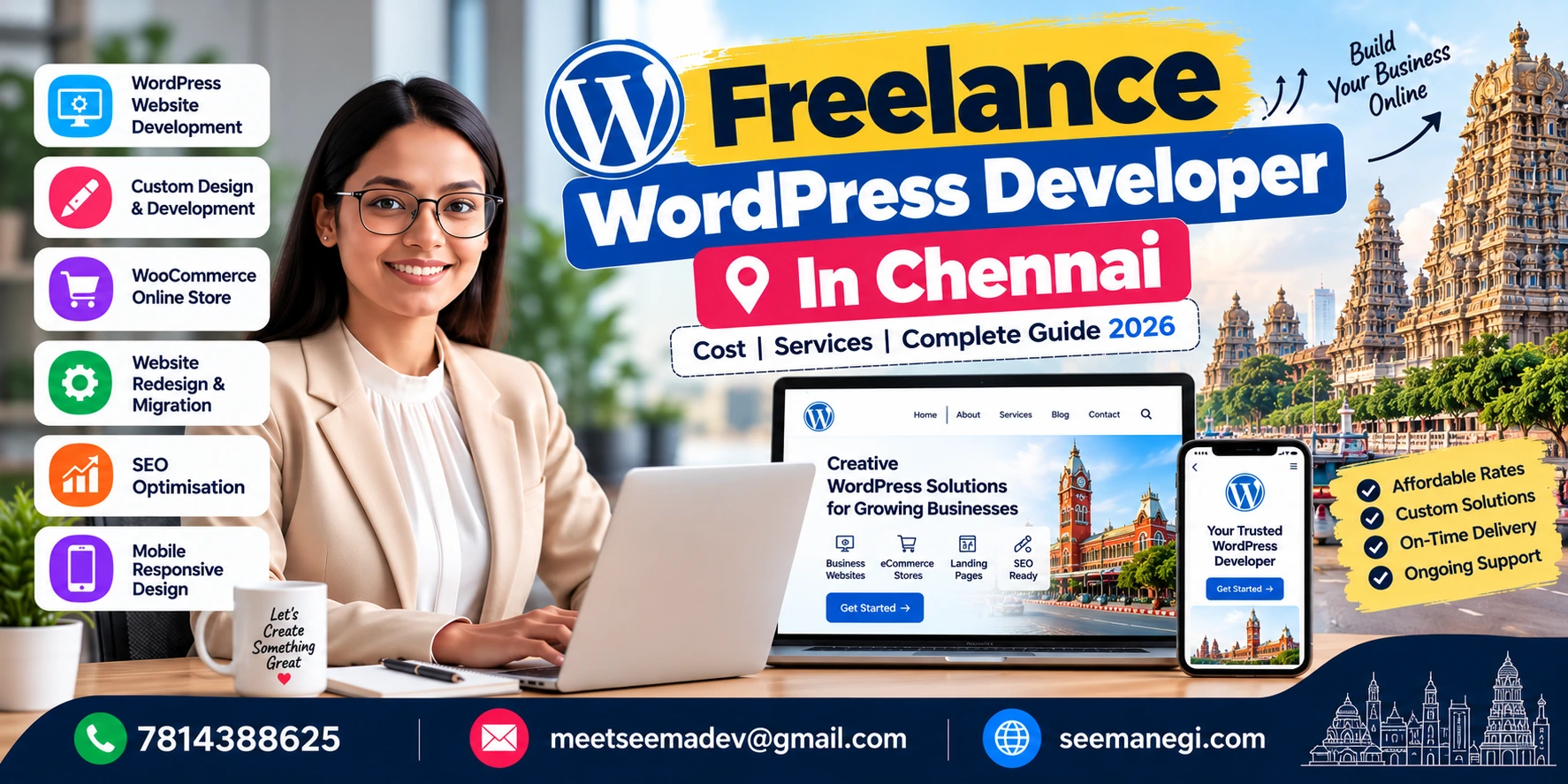 Freelance WordPress developer in Chennai offering website development, WooCommerce, responsive design and SEO services.