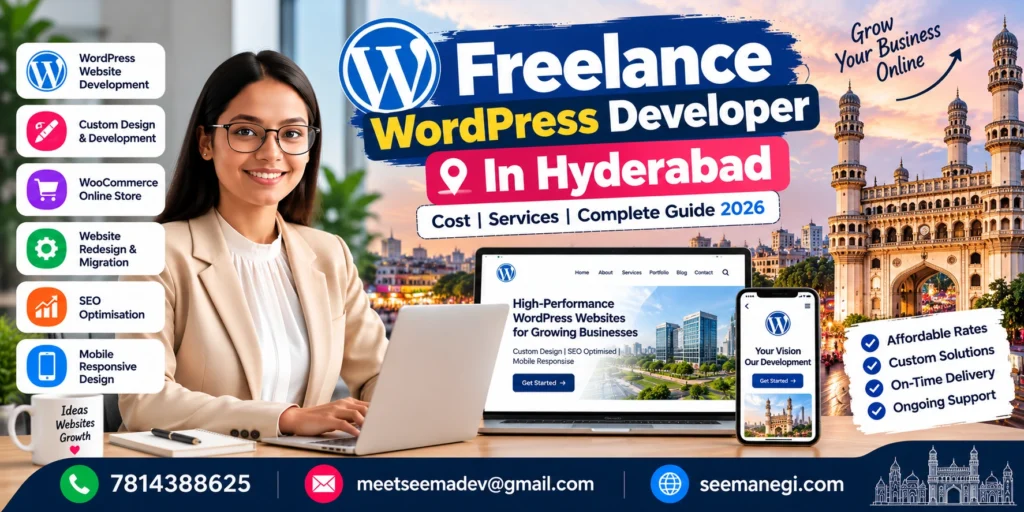 Freelance WordPress developer in Hyderabad offering website development, WooCommerce, responsive design, and SEO services.